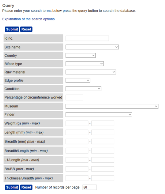 Dataset query page in the ADS site